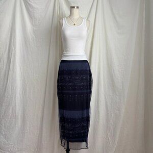 Y2K Floral Mesh Maxi Skirt L